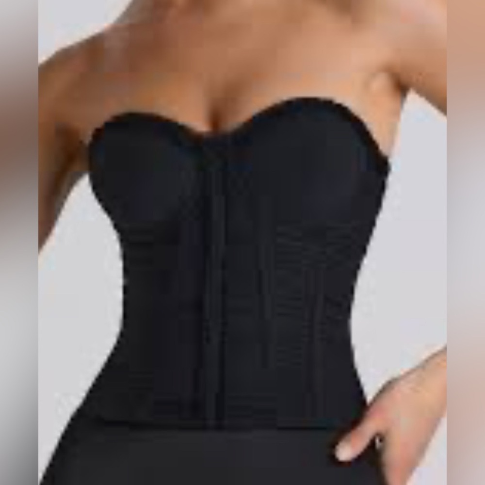 The Limited Black Satin Scroll Embossed Back Zip Corset Bandeau Witchy Top Small